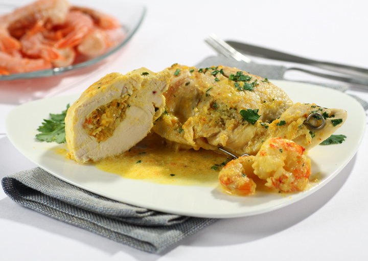 Tasche di pollo con crema di mascarpone e gamberetti