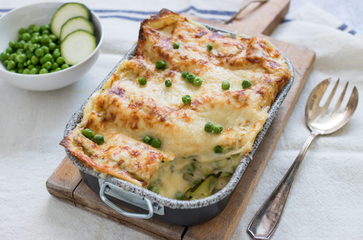 Lasagnette zucchine, piselli e besciamella