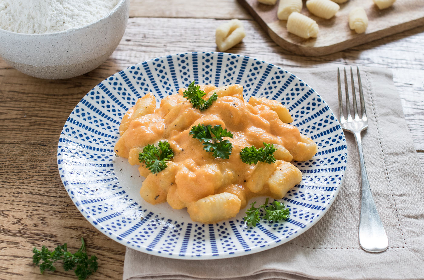 Gnocchi al latte con crema di zucca e stracchino
