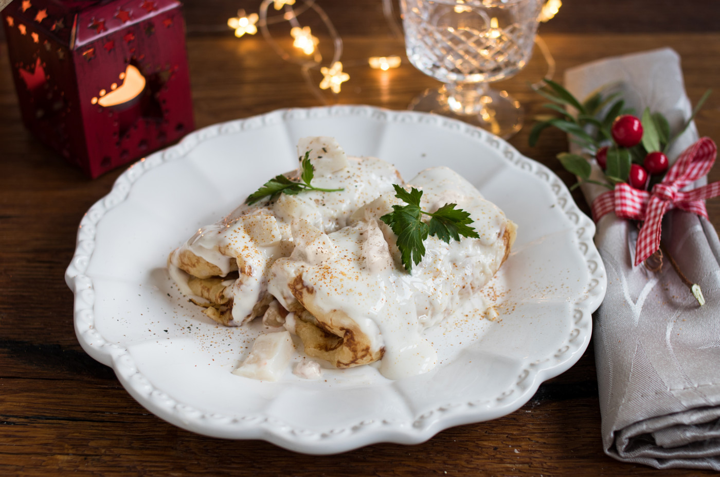 Crespelle con panna, salmone e capesante