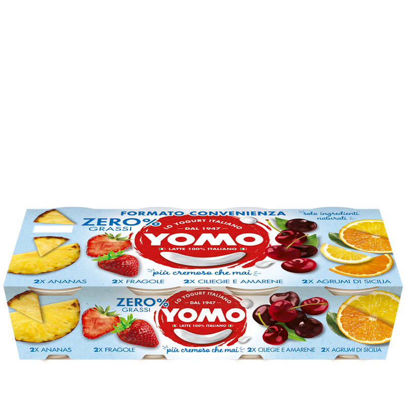 Yogurt Yomo Magro Ananas, Fragole, Ciliegie e Amarene, Agrumi di Sicilia